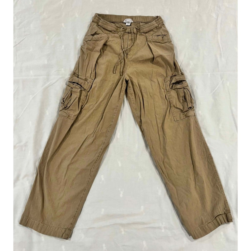 Athleta Womens Khaki Tan Cargo Pants Elastic Waist Drawstring Size Small Petite